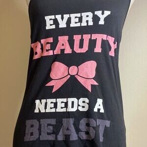 Tank M Racer back “Every Beauty Needs A Beast” Black with Pink Bow